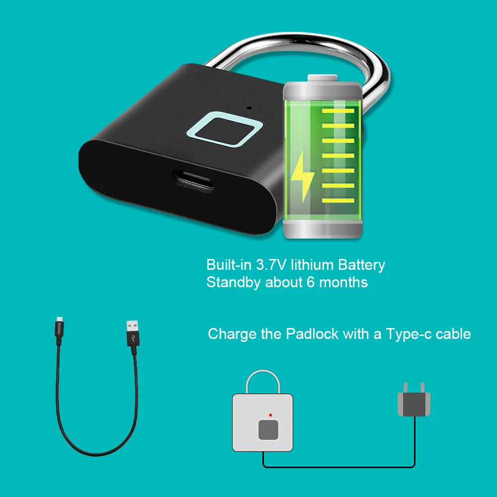 SecureLock™ Smart Fingerprint Padlock Canada | Keyless 
Waterproof Biometric Lock USB-C