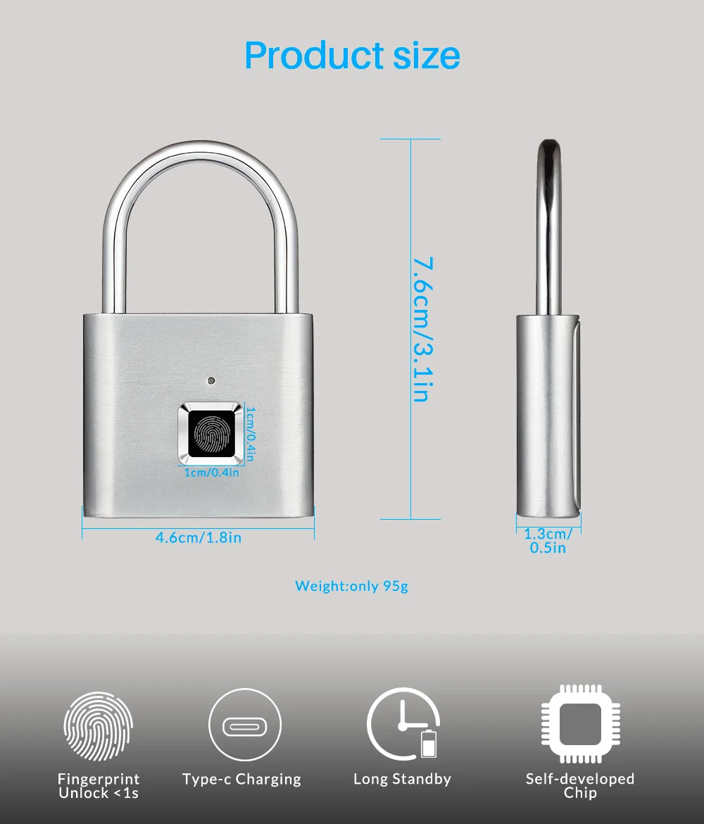 SecureLock™ Smart Fingerprint Padlock Canada | Keyless 
Waterproof Biometric Lock USB-C